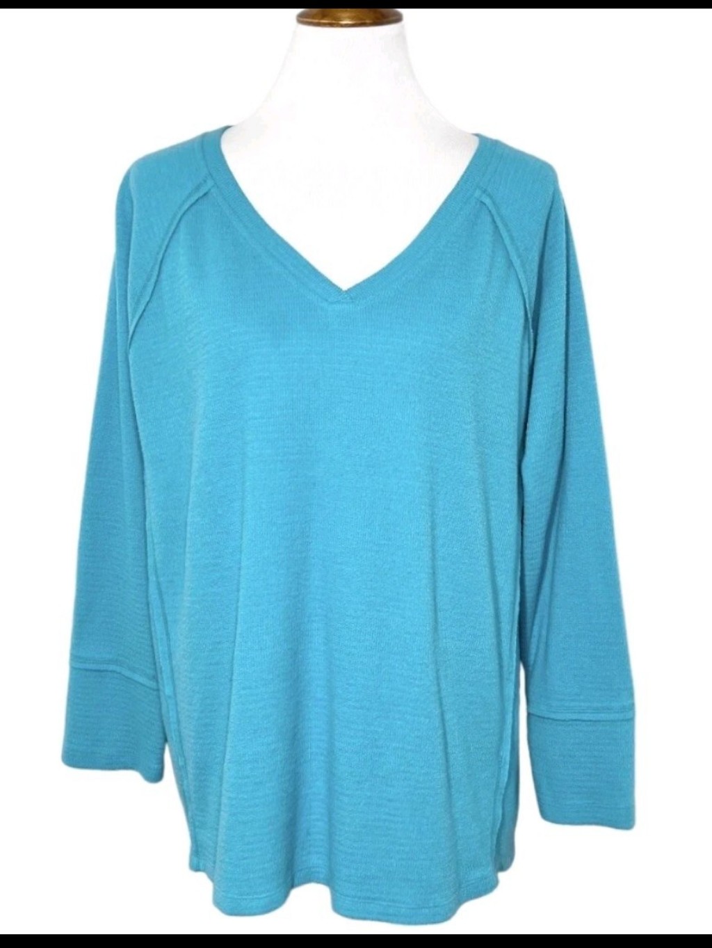 Wildfox Haley Waffleturquoise Blue Cozy Knit Long Sleeve V-Neck Top Xl Nwt — image 5 of 8